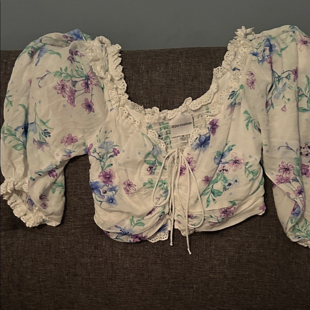 Skylar + Madison White Floral Lace Crop Top